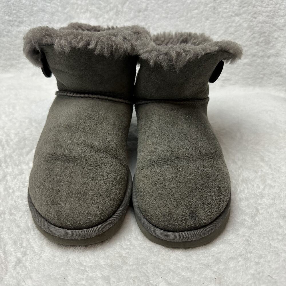 UGG Mini Bailey Button Women's Ankle Suede Fur Boots Grey 8 Winter Comfort